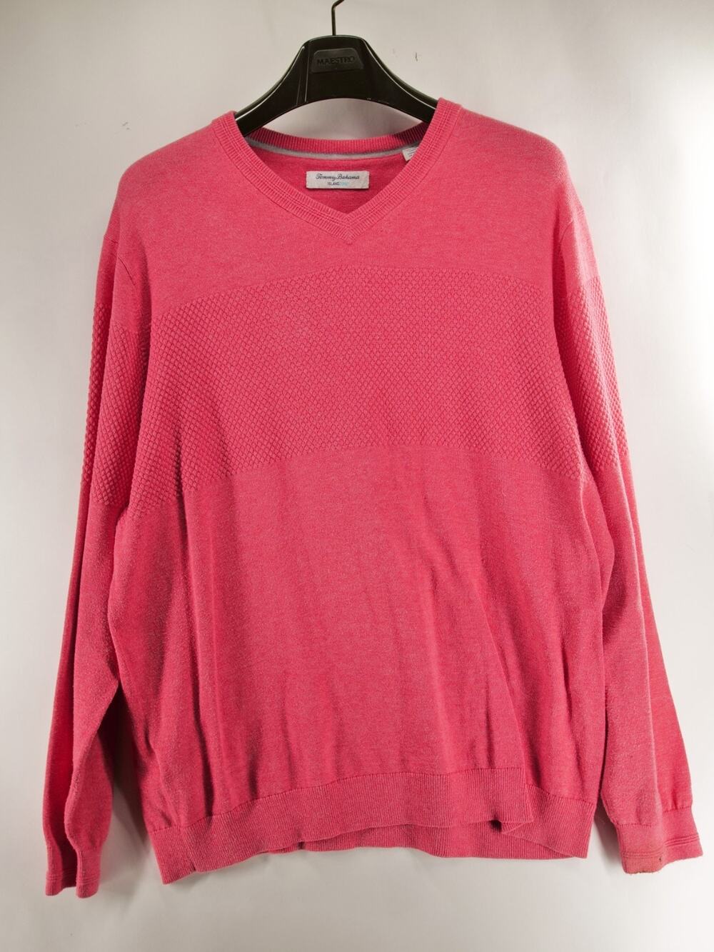 Tommy Bahama Men's XL Pink Red IslandZone CoolMax V-Neck Sweater Pullover
